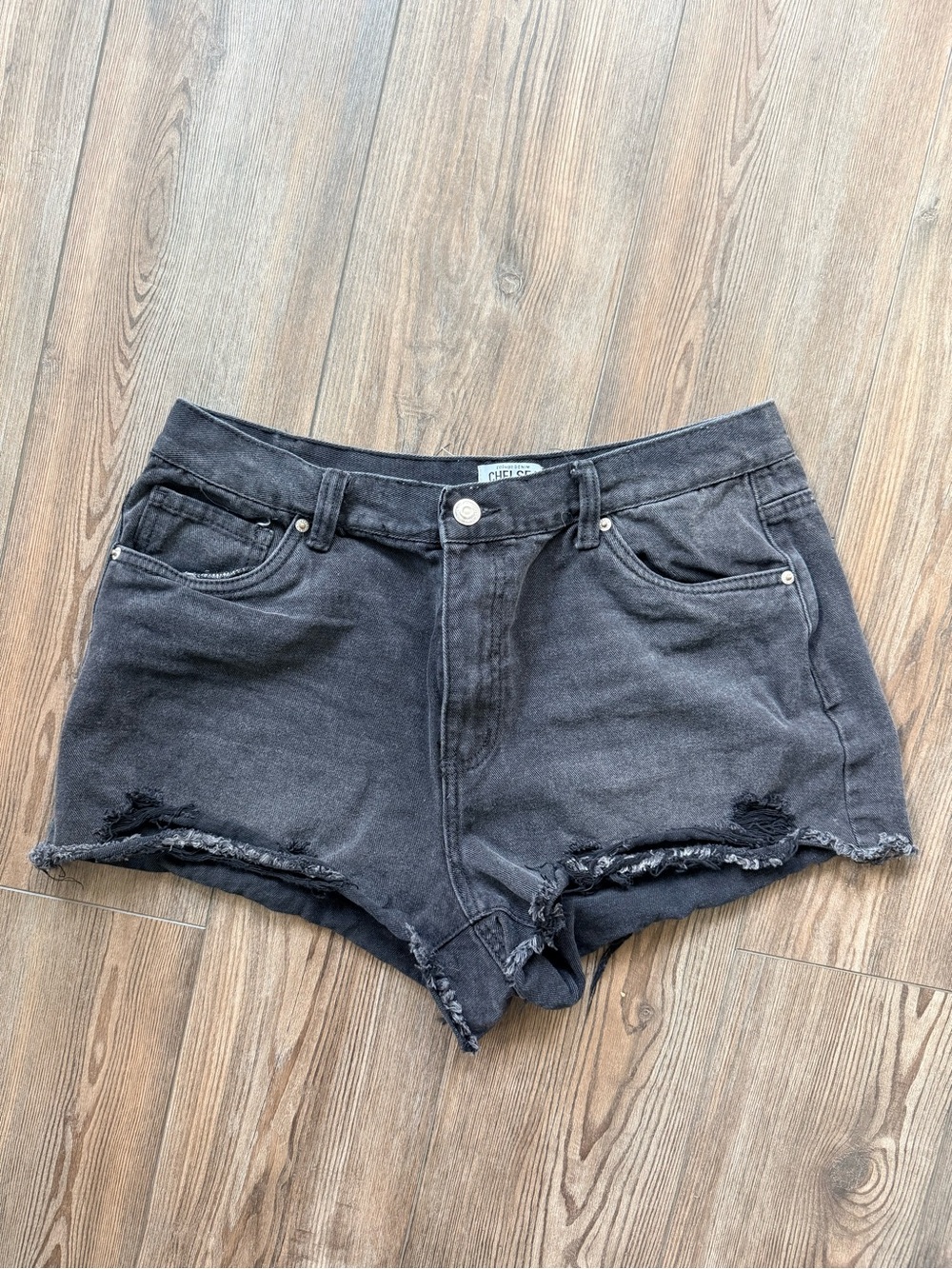 refuge Washed Black Frayed Hem Denim Shorts